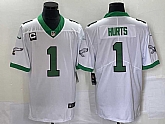 Men's Philadelphia Eagles #1 Jalen Hurts White Kelly Green With C Patch Jersey,baseball caps,new era cap wholesale,wholesale hats